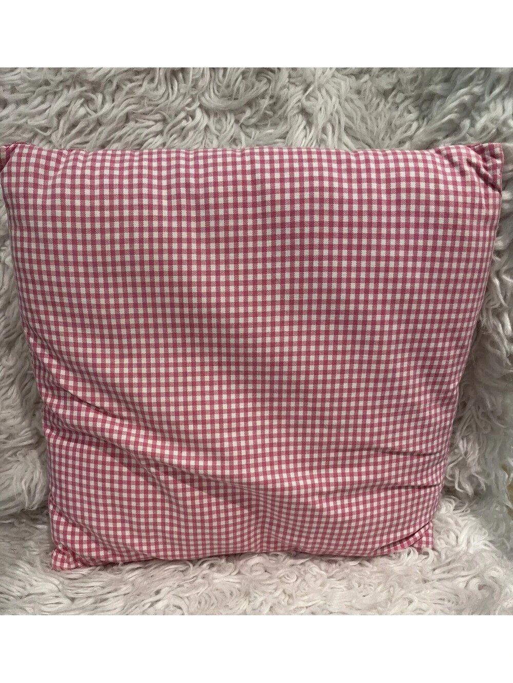 Vintage 14x14” Pink White Cotton Canvas Gingham Throw Pillow Cottagecore
